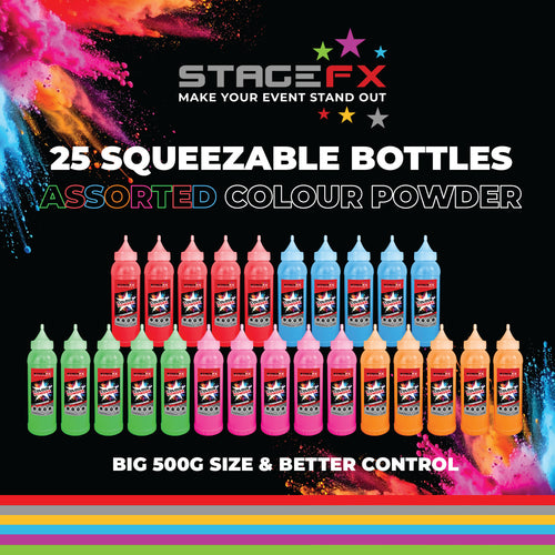Holi Colour Powder 25 x 500g Bottles Bulk Box - 8 Colour Options